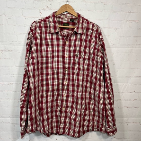 Timberland Shirt Mens XXL Red Plaid Tartan Western Long Sleeve Button Up - Picture 1 of 11